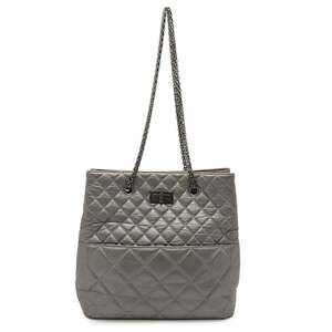 CHANEL Silver Leather Shoulder Bag